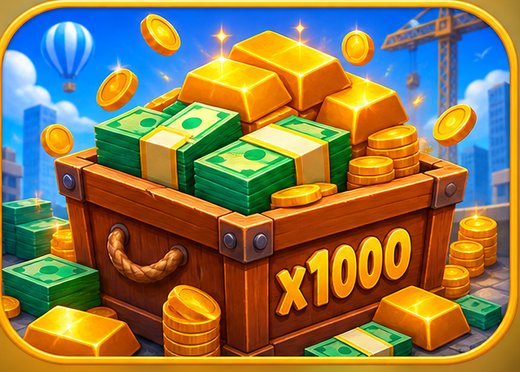 Truhe voller Goldbarren und Geldscheine mit Multiplikator x1000